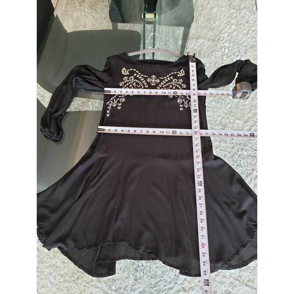 Xhilaration Sheath Dress Womens L Black Embroidered Split Long Sleeve Drop Waist - Image 7