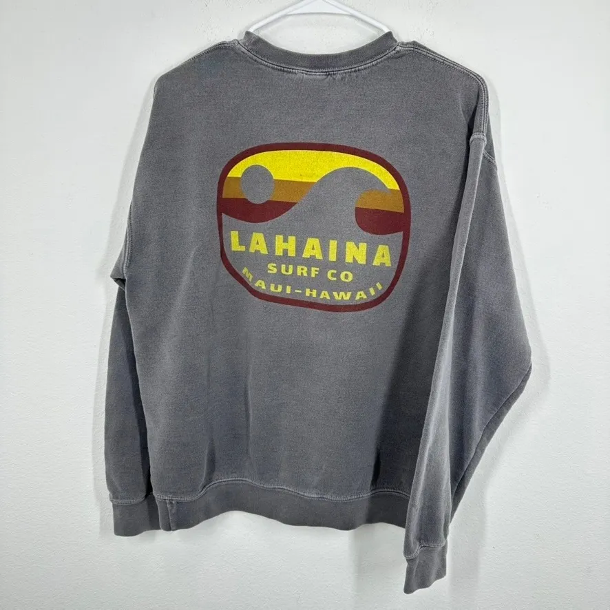 Yesterdays Lahaina Surf Co Maui Hawaii Graphic Sweatshirt Pullover Size S Gray - Image 7