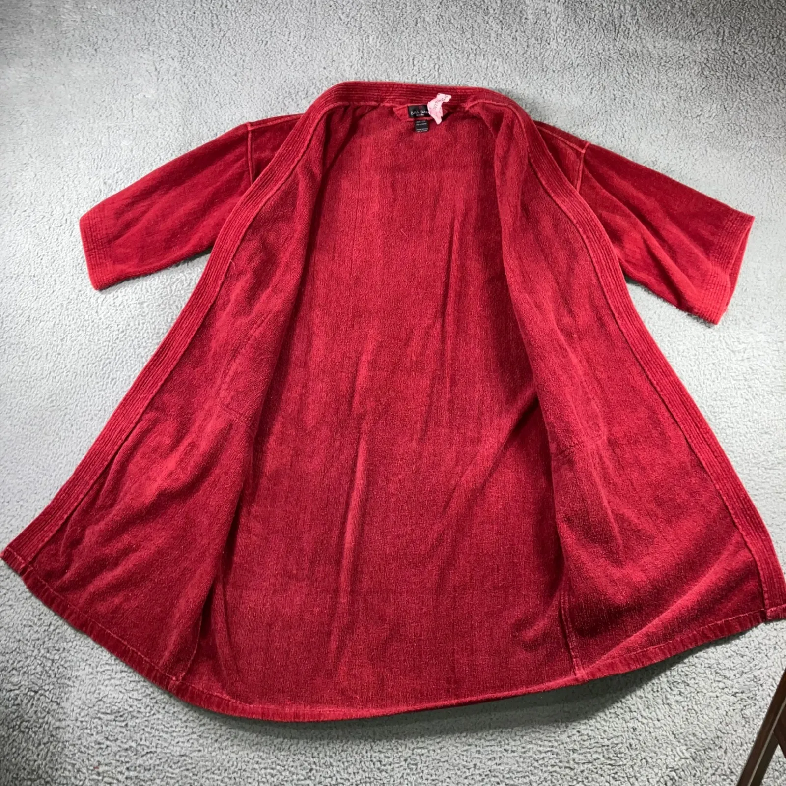 Vtg Bill Blass Terry Cloth Robe Men One Size Short Sleeve Retro 90s - Image 9