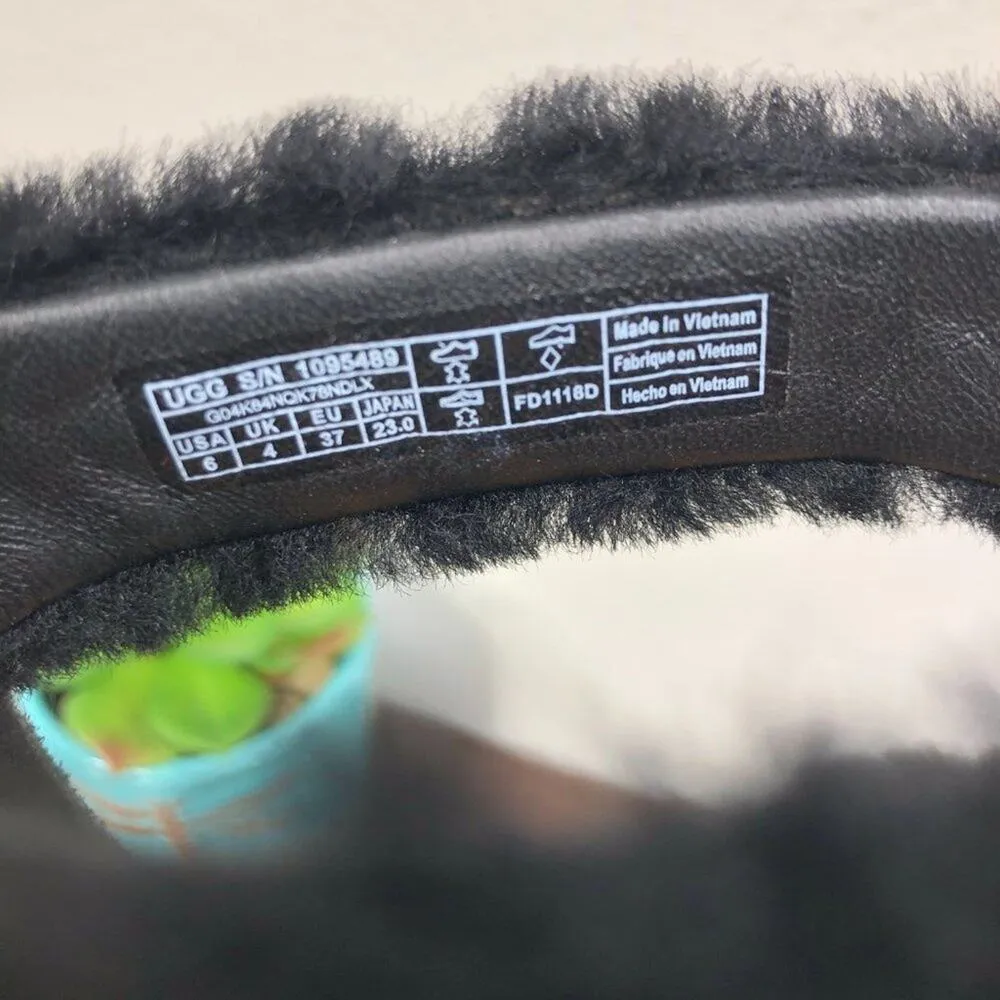 NEW Ugg Del Rey Fluff Fur Heel Open Toe Black Sandals Women's Size 6 - Image 6