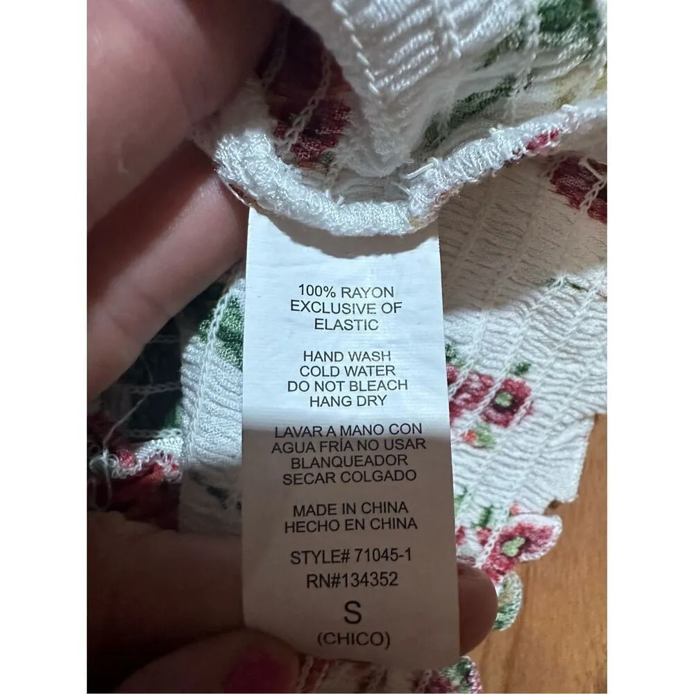 Ambiance Womens Tank Top Shirt Floral Cute Smock Ruffle Neck Small White - Image 6