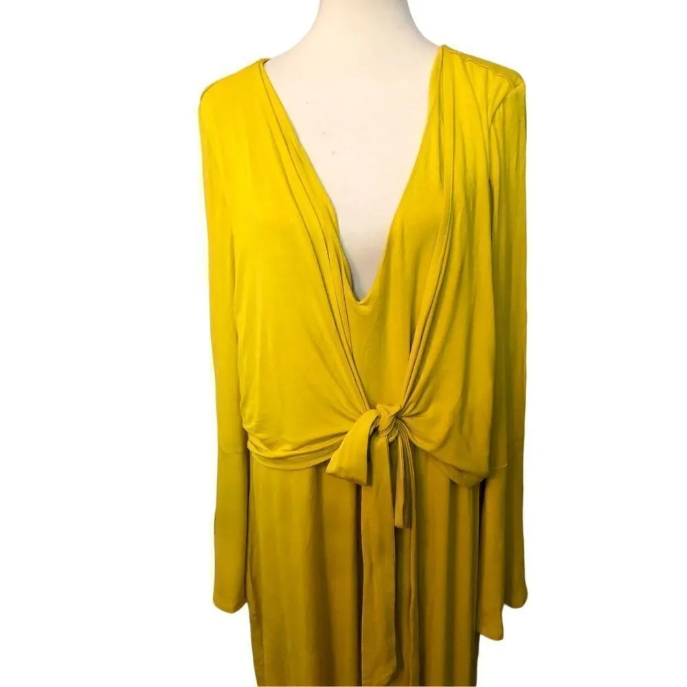 ELOQUII Womens Midi Dress Bell Sleeve Front Wrap Yellow Career - Image 2
