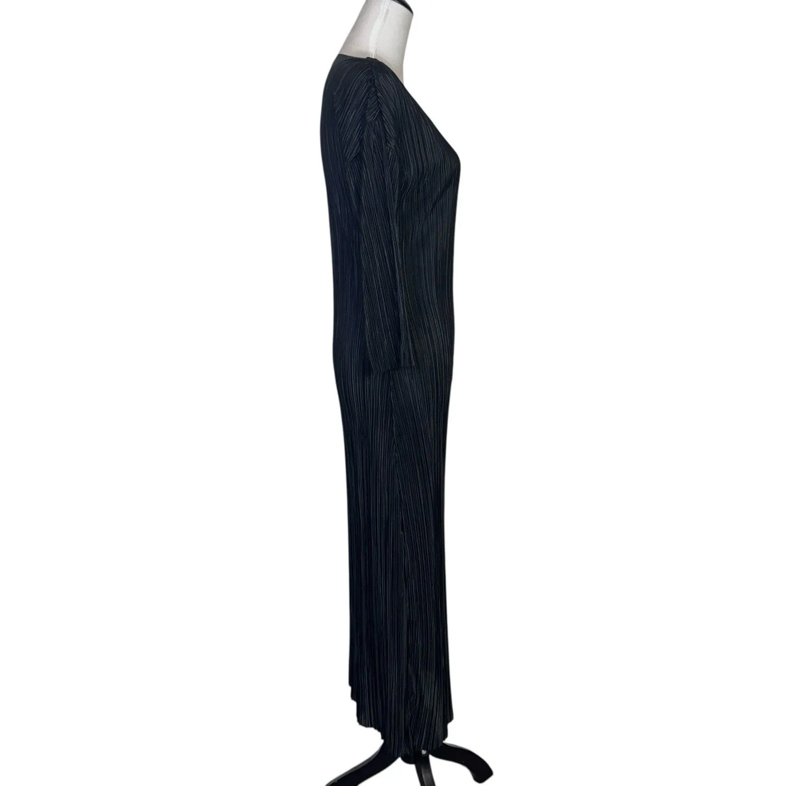 Frances Valentine Pleats Pleated Maxi Dress XS Black Slinky Satin Luxury Elegant - Image 4