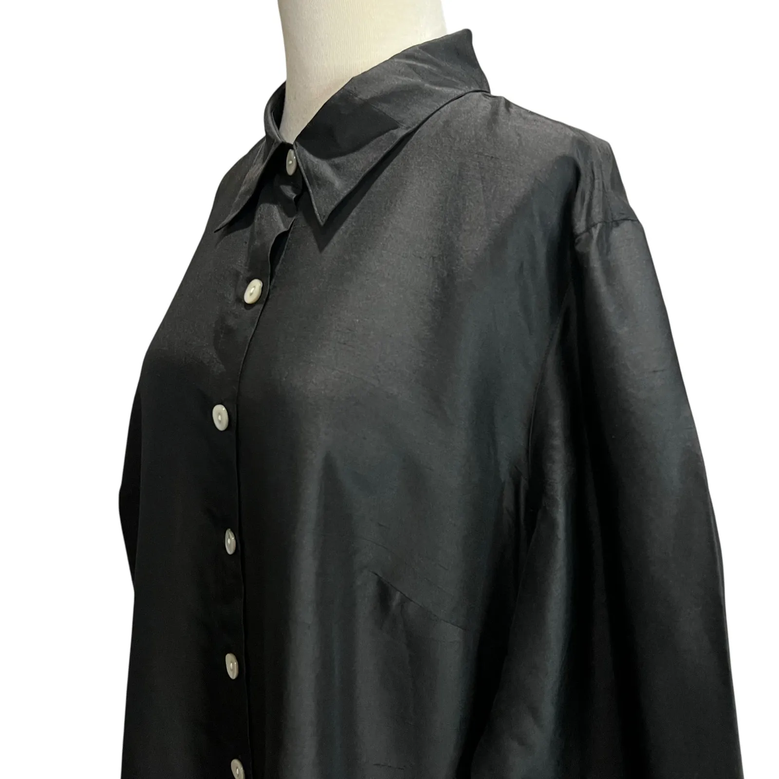 Harve Benard Tunic Shirt Dress 16W Black 100% Silk Button Front Relaxed Lagom - Image 5