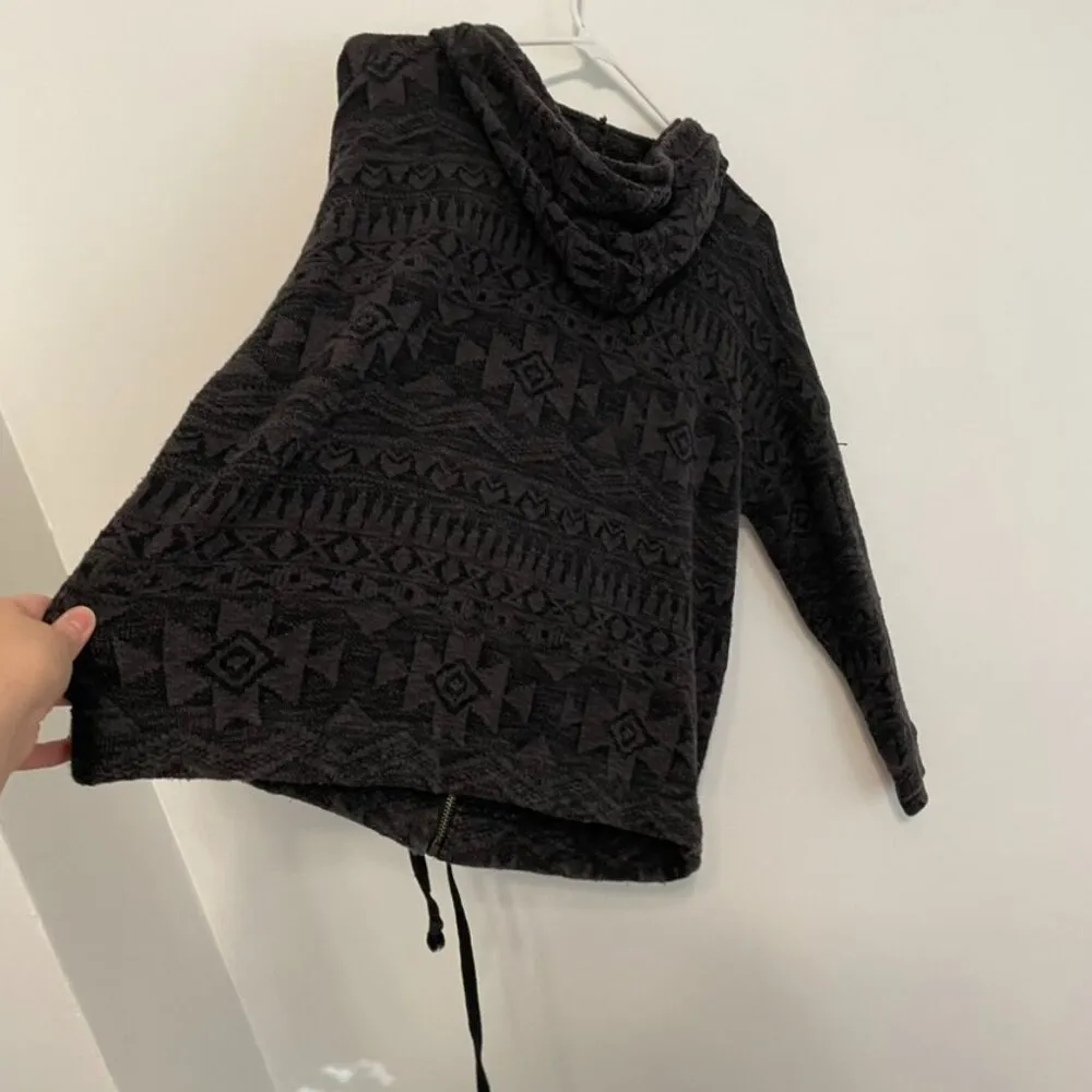 AMERICAN EAGLE Dark Gray Black Aztec Tribal Boho Full Zip Knit Hoodie Sweatshirt - Image 12