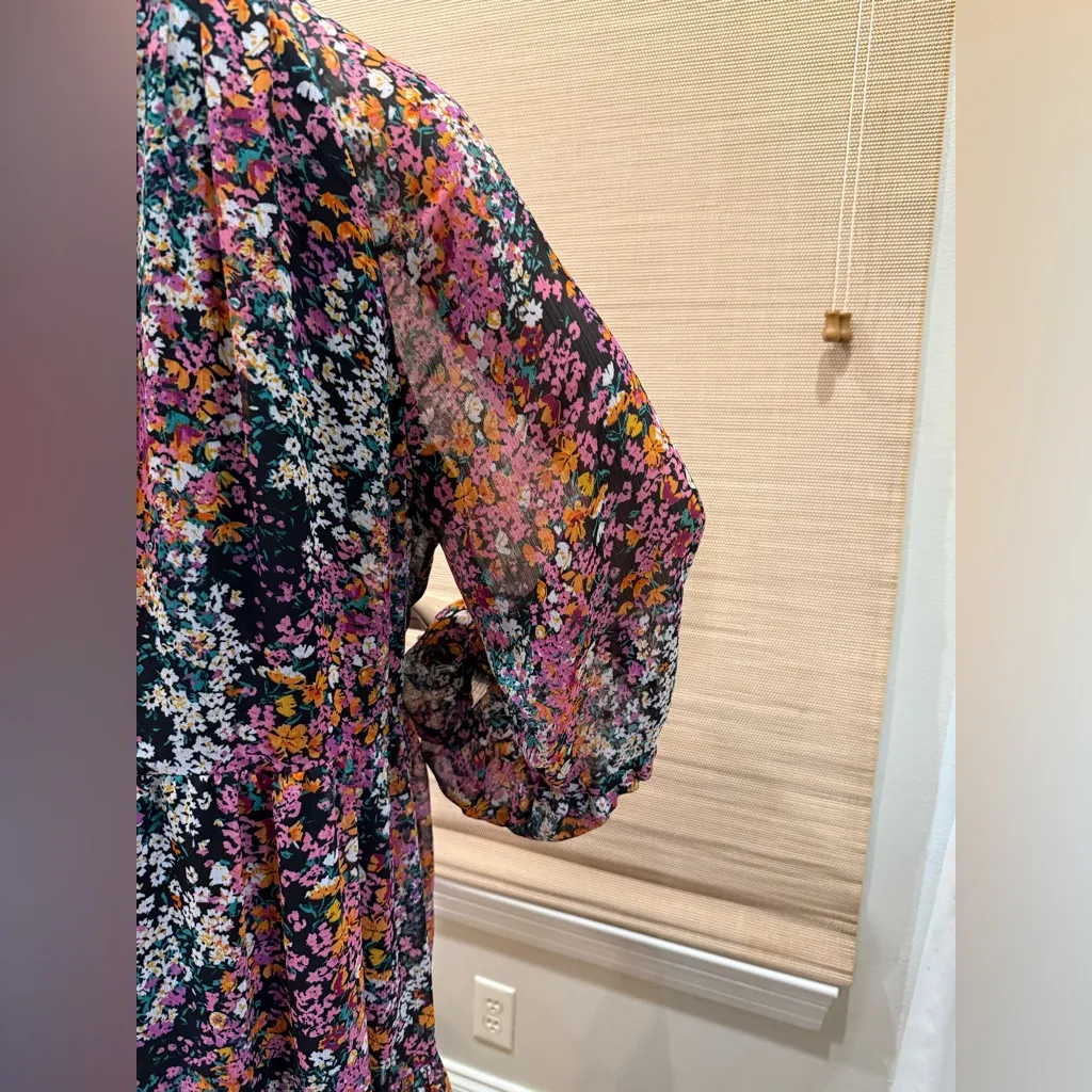 Vince Camuto Multicolor Floral Long Sheer Sleeve Dress - Image 4