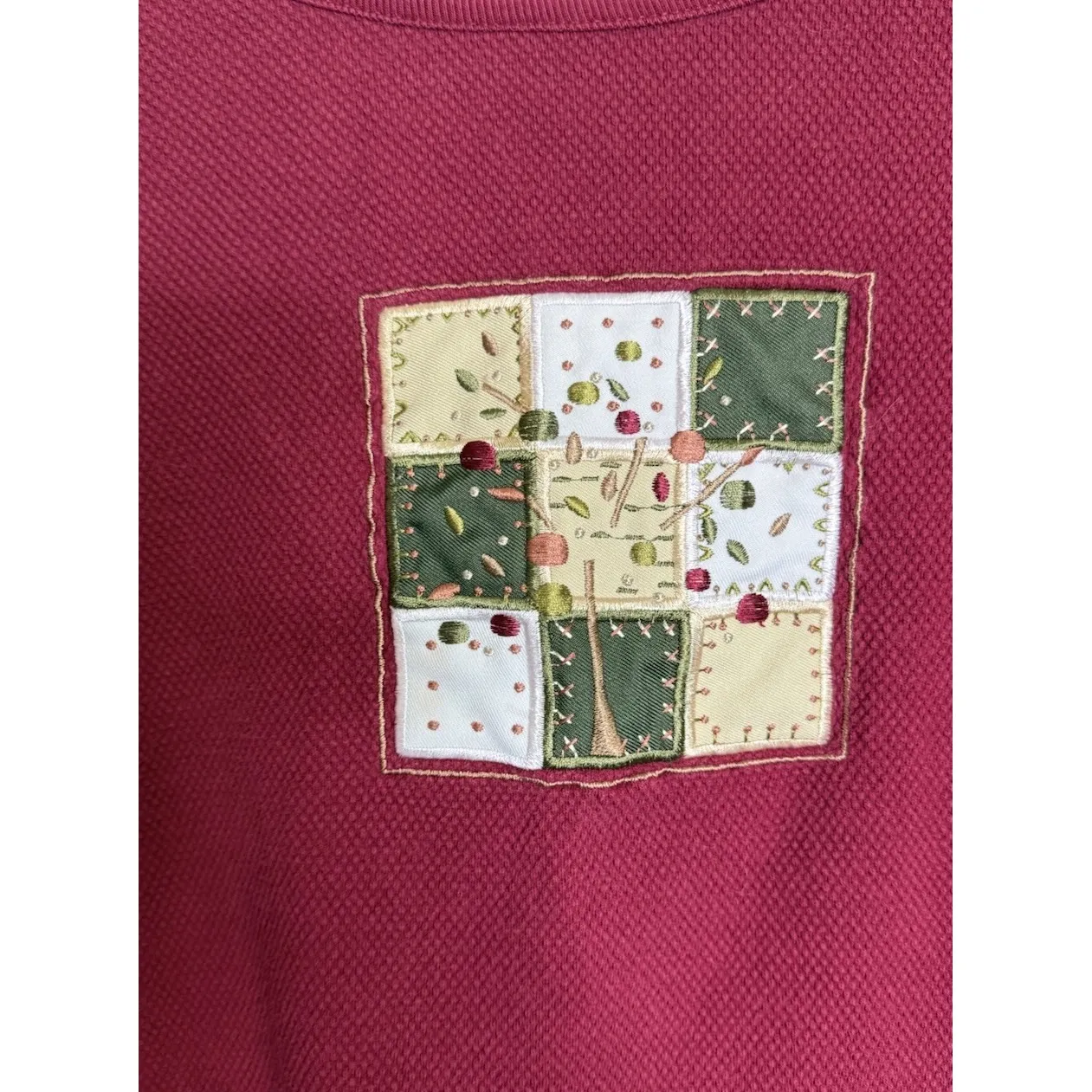 Vintage Christopher Banks Large Burgundy Embroidered Patchwork Top Shirt Cottage - Image 3