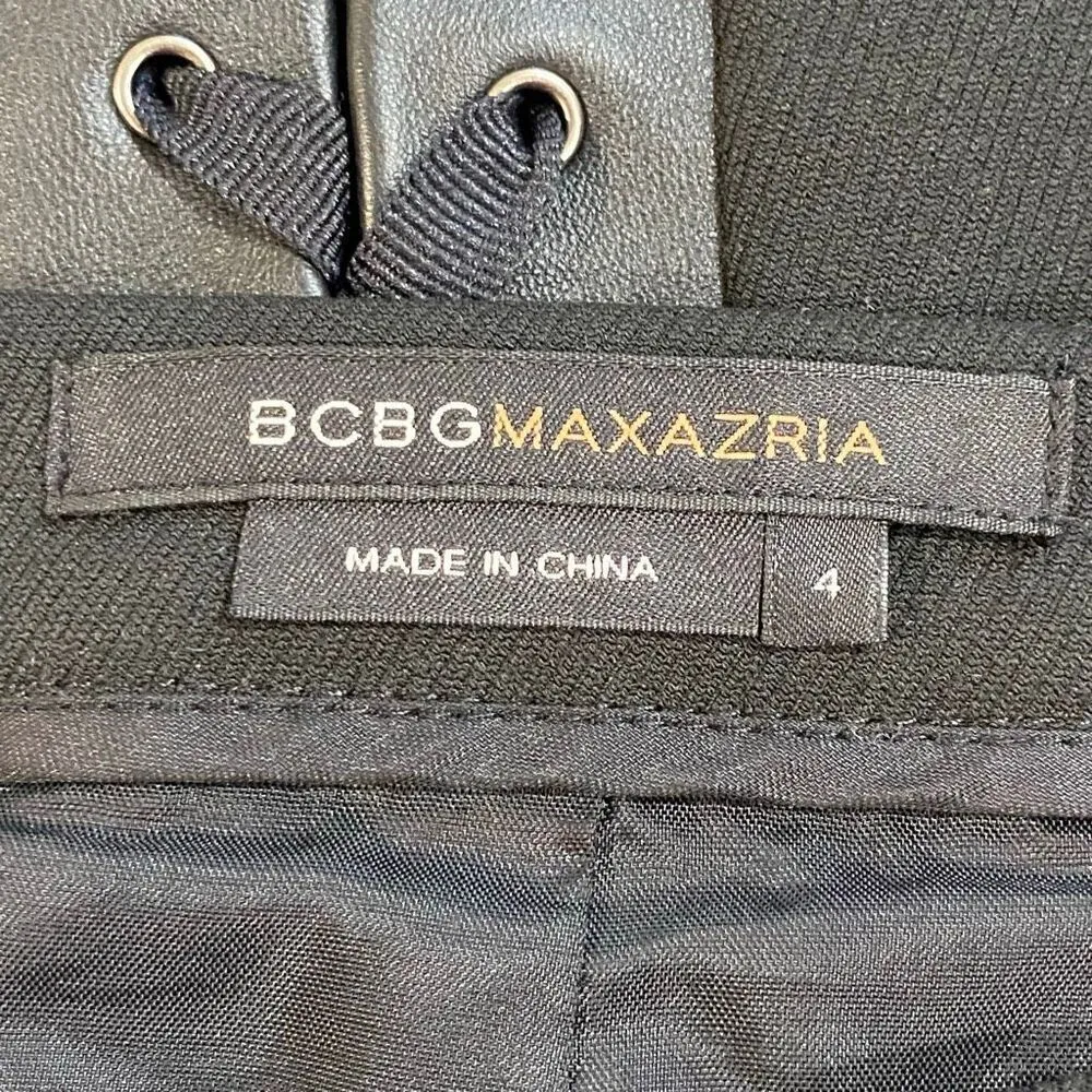 BCBGMAXAZRIA Black Lace-Up Faux Leather Trim Pencil Skirt Women’s Size 4 - Image 3