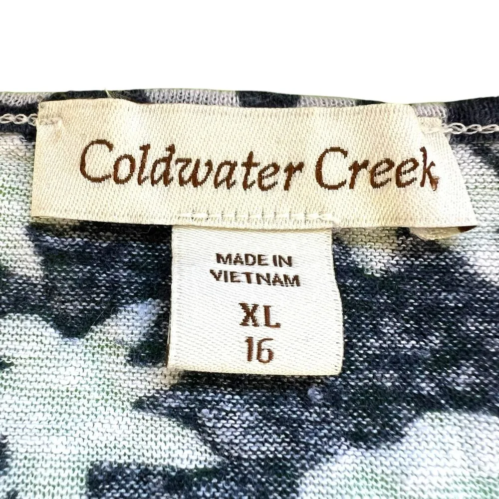 Coldwater Creek Womens Kimono Blouse Shirt Top Linen Floral Pullover Blue White - Image 7