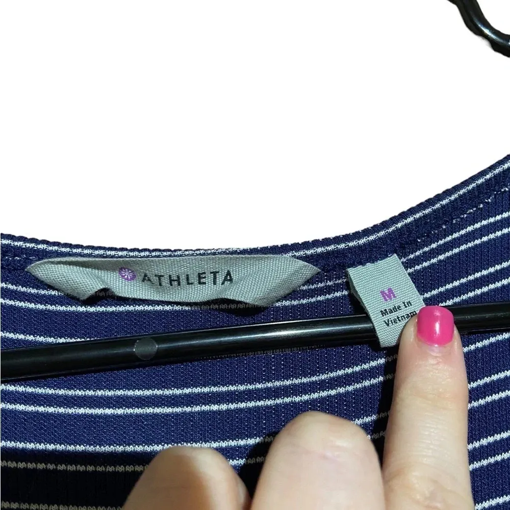 Athleta Hermosa Henley Dress Size Medium Midi Length Navy Blue White Stripe Maxi - Image 5