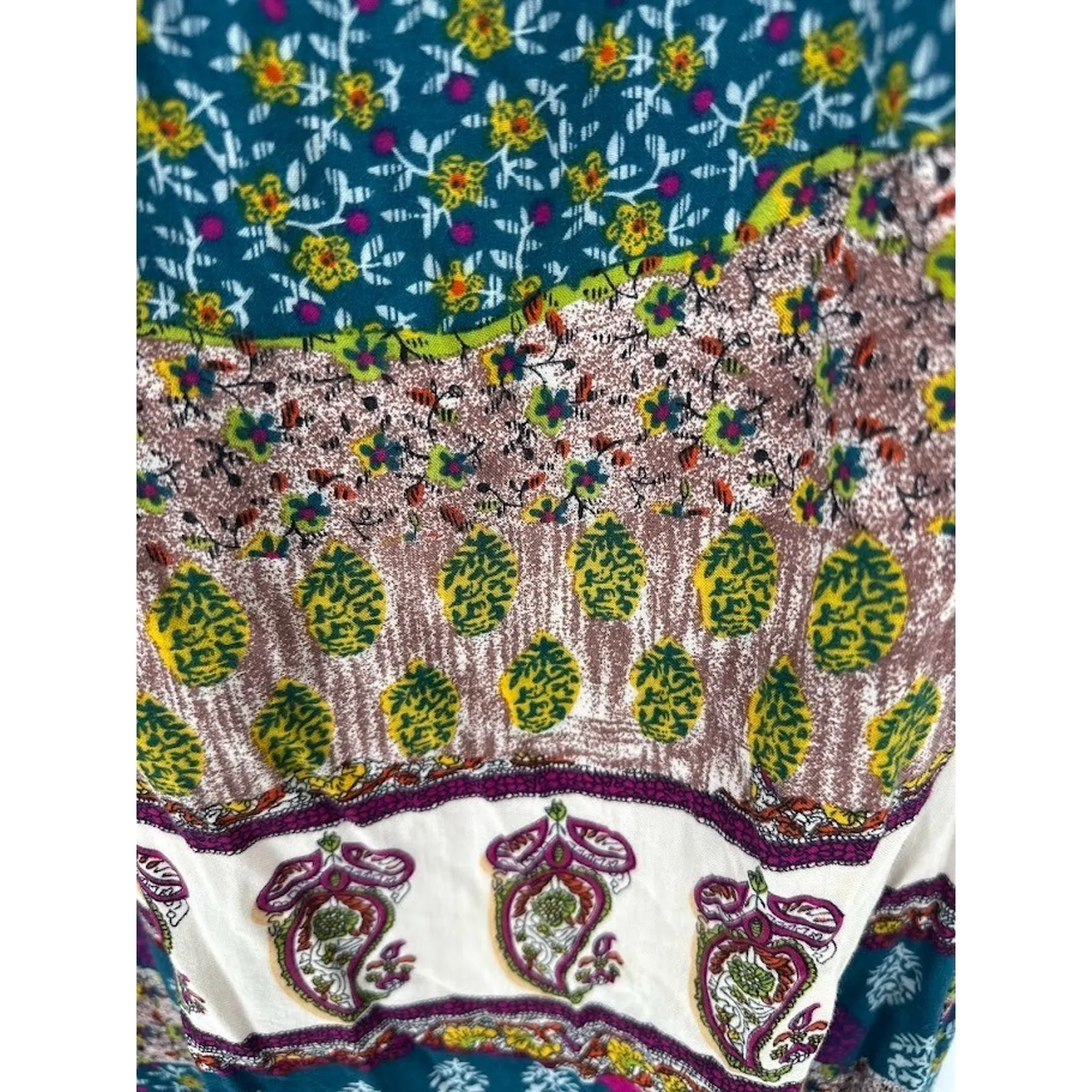 En Creme Boho Wide Leg Pants Flowy Size Large Hippie Festival Pull On Beachy Blue - Image 8