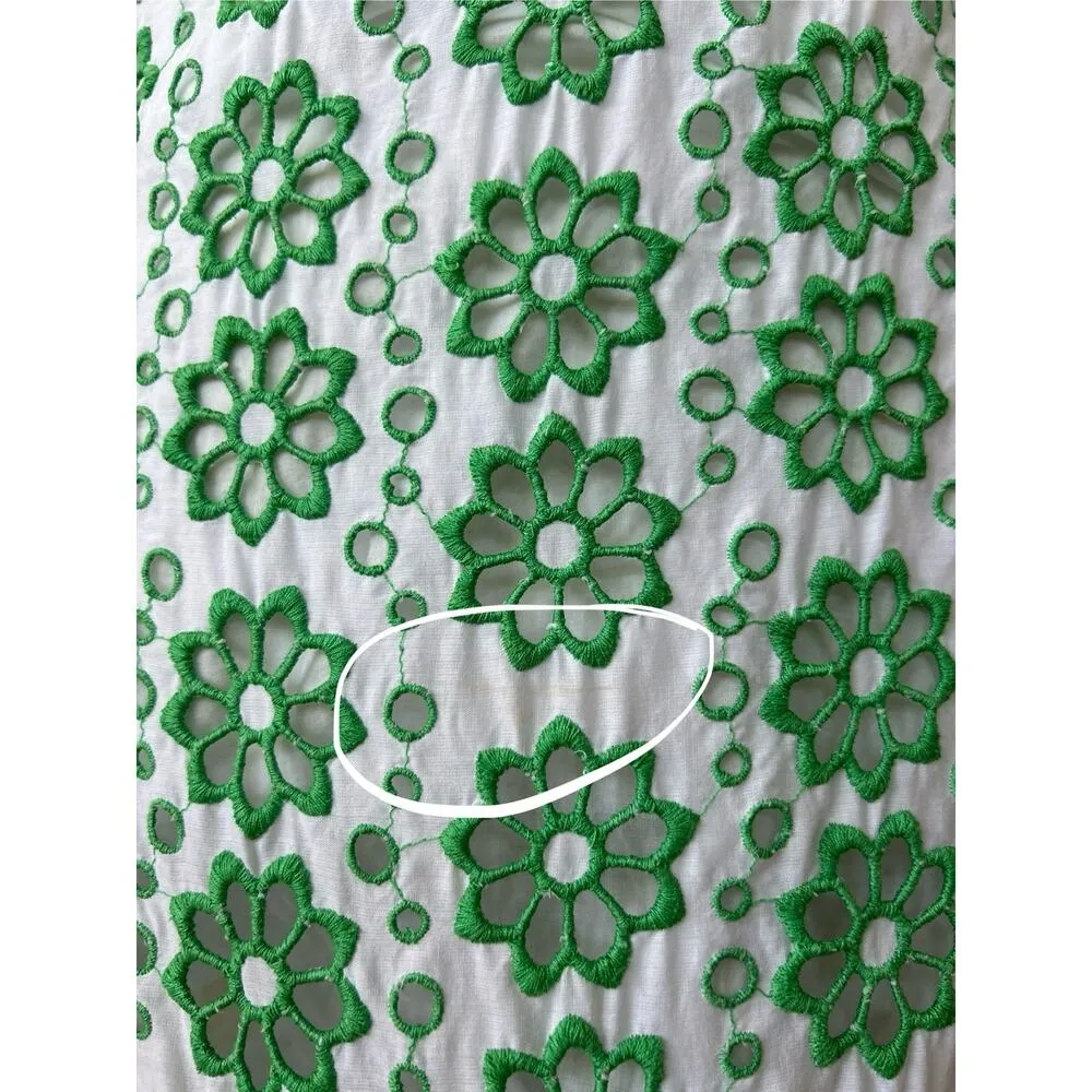 Vintage Milly New York Kelly Green & White Eyelet Floral Ruffle Neck Shift Dress - Image 4