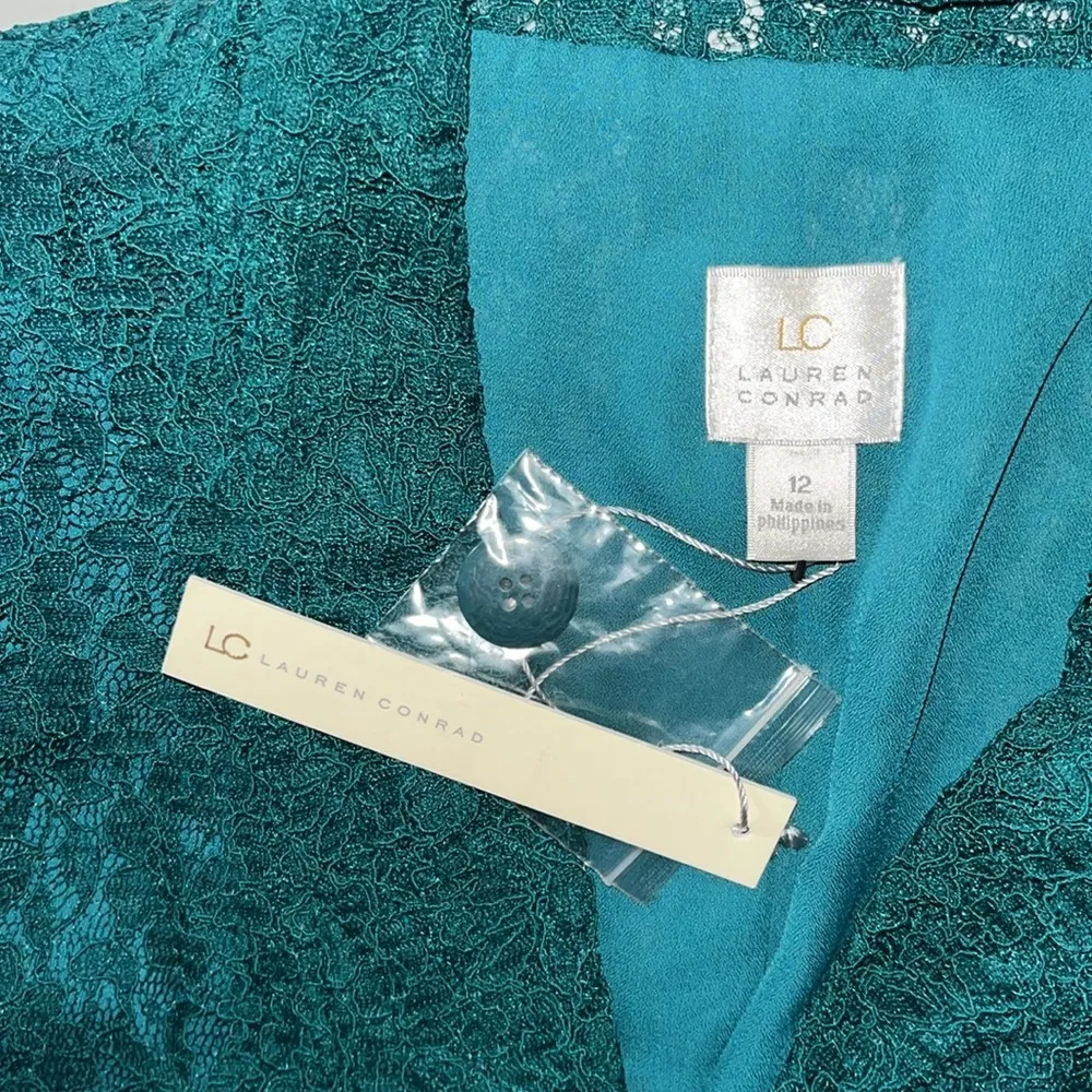 LC Lauren Conrad NWT Size 12 Teal - Floral Lace Vintage Charm Blazer Jacket - Image 4