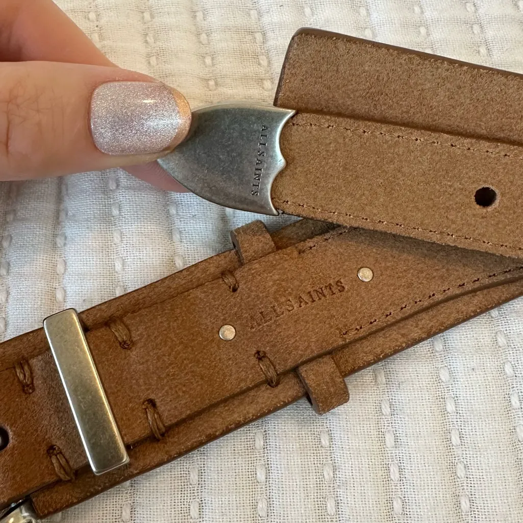 All Saints Tan 100% Buffalo Leather Belt with Silver Buckle NWT - Image 6