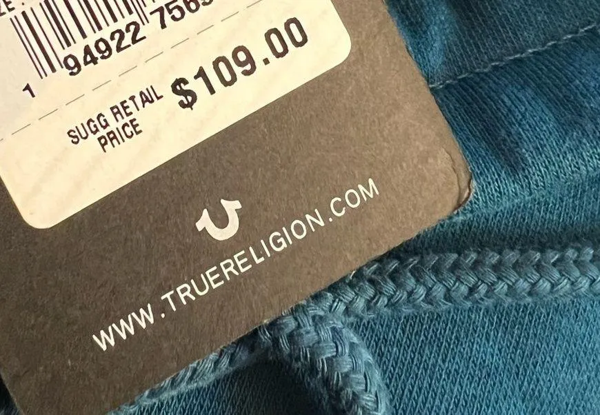 NWT True Religion Teal World Tour Boyfriend Joggers Size L New w/Tag Retail $109 - Image 8