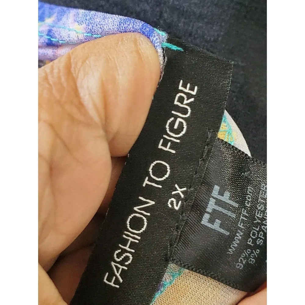 Fashion To Figure Women Multi Tie Dye Polyester V Neck Knee Length Dress Size 2X - Image 7