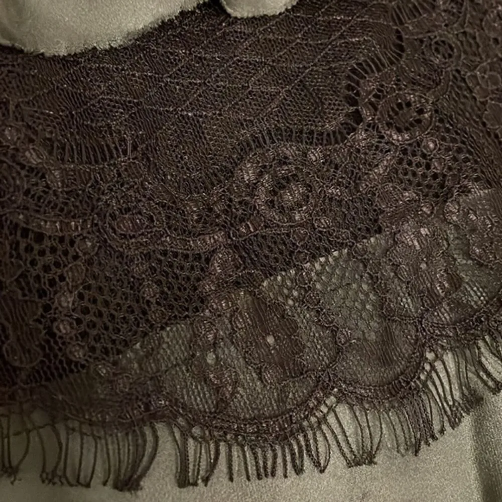 Poleci Green Silk Layered Camisole Tank Top Shirt Womens Size 4 Black Lace - Image 9