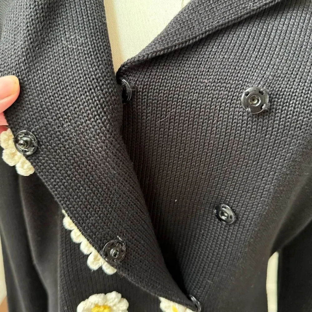 Jamie Kreitman Daisy Double Breasted Cardigan Sweater Blazer Black White Yellow Size M - Image 6