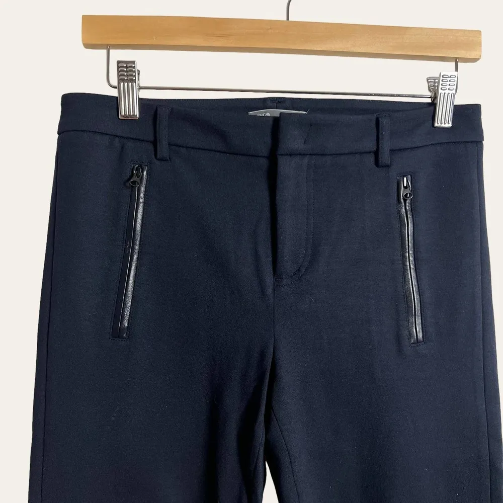 Vince Dark Navy Blue Ponte Leather Trim Skinny Dress Pants Size 6 - Image 3