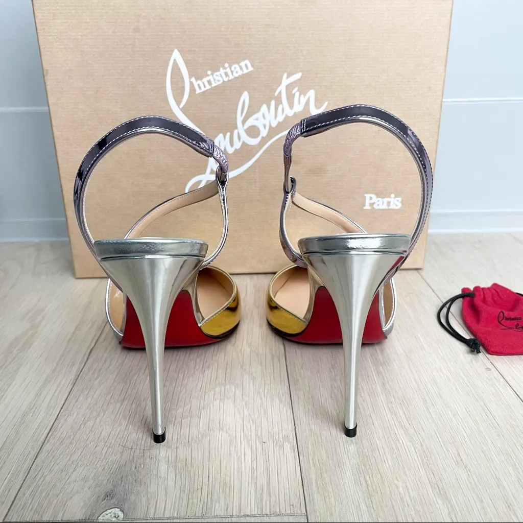 NWT Christian Louboutin Metallic 100mm Platina Specchio Leather Pumps Heels - Image 11