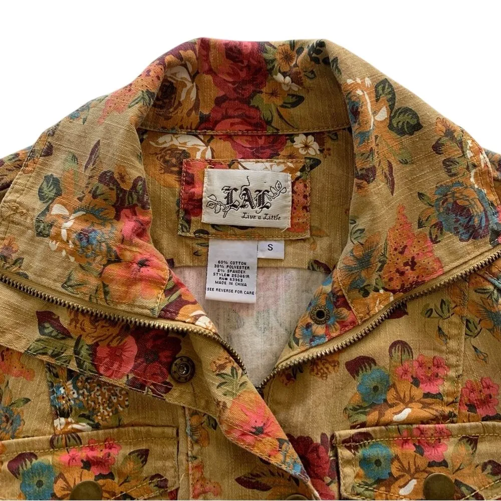 Via Penny Lane Reworked Apparel | TLC 90’s Graphic Custom Floral Jacket Small Tan - Image 3