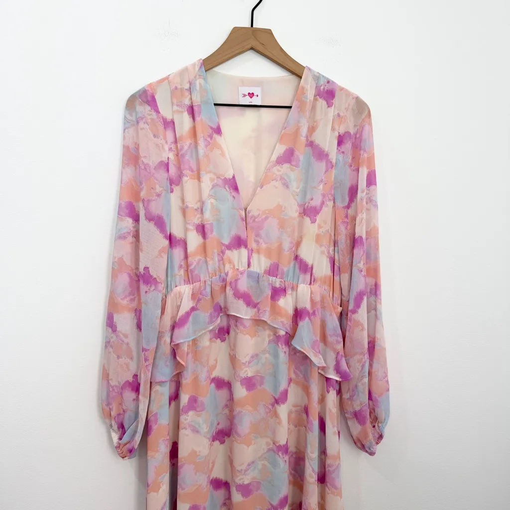 Buddy Love Eden Dazed Maxi Dress Long Sleeve size Large Pink Blue - Image 4