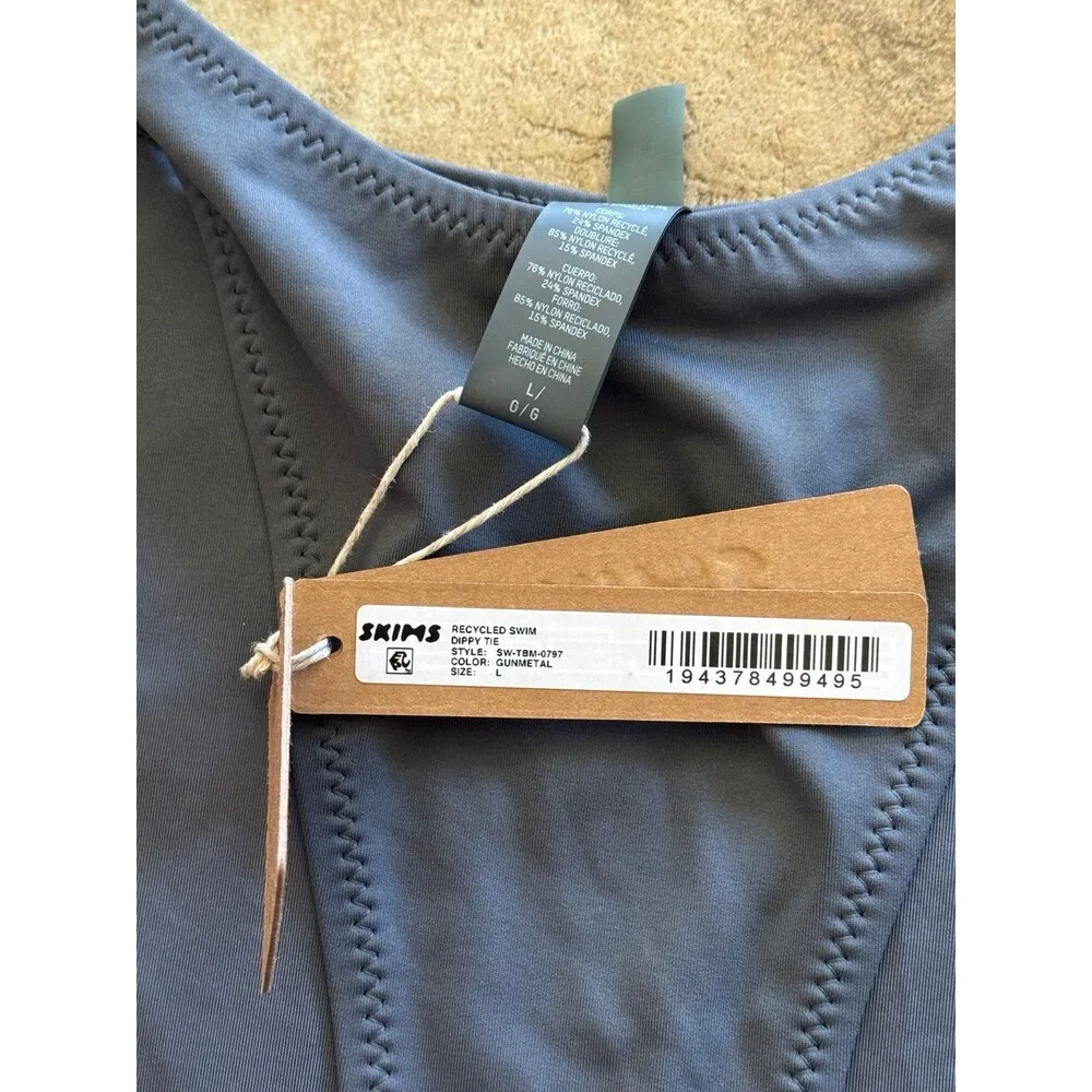 Skims Signature Swim Dippy Tie Bottom Gunmetal Size Large - Image 7