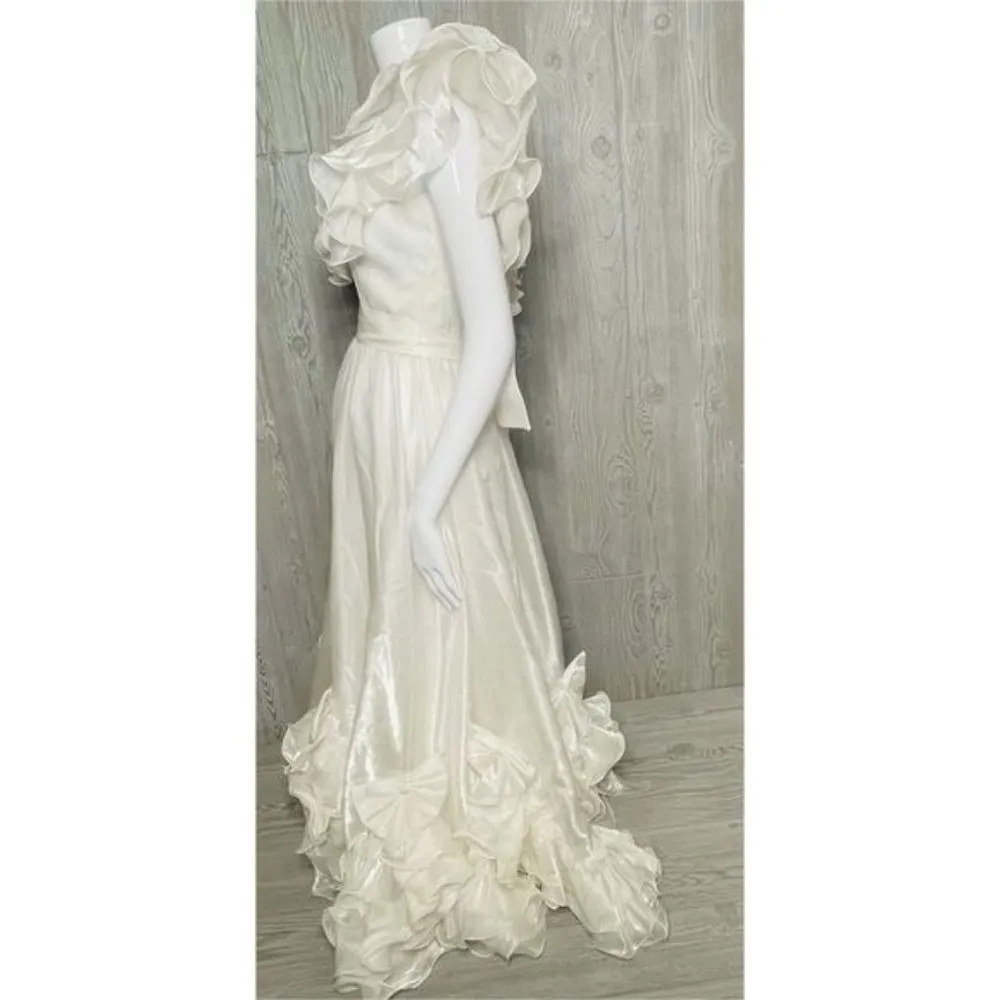 Vintage 80s bonny fashion best quality chiffon tulle ruffle dress with bow detai White Size 8 - Image 5