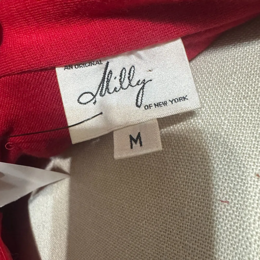 Milly NY Red Wool sheath dress gold chain belt sz M old money classic USA - Image 7