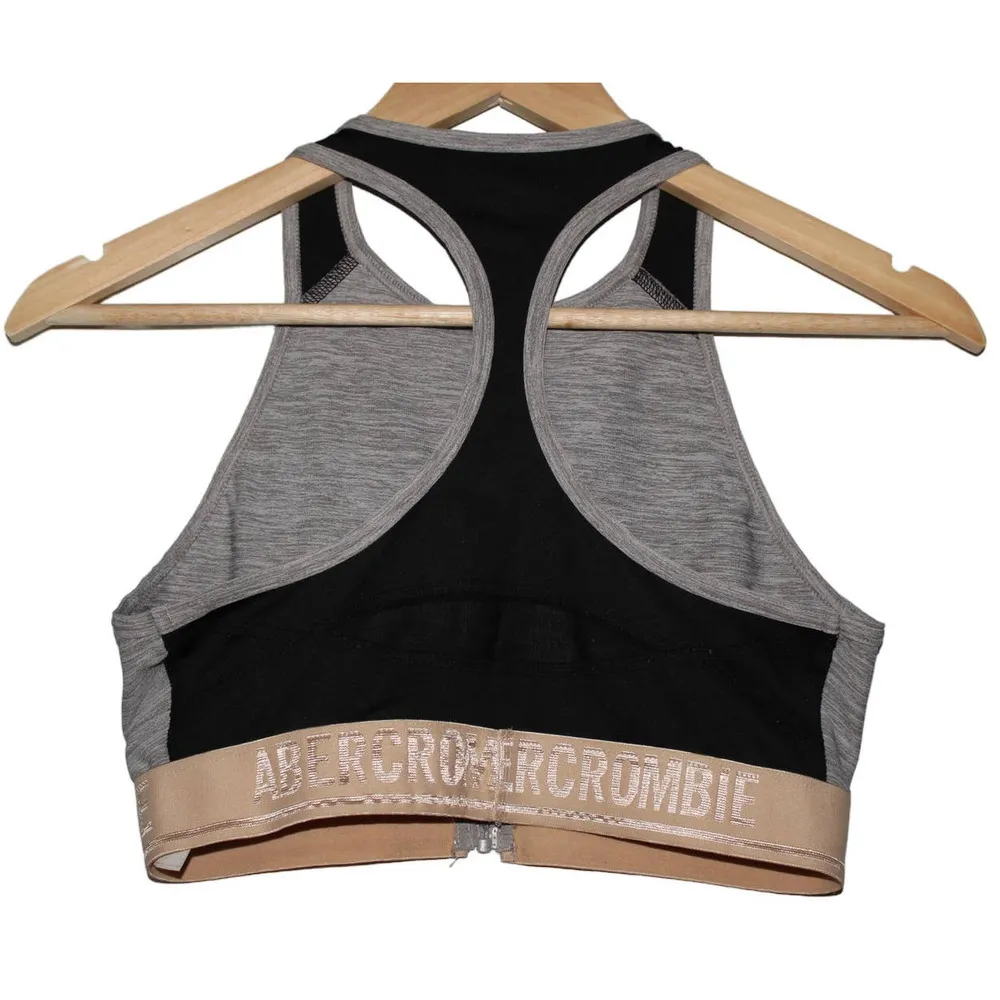 Womens Abercrombie & Fitch Gray Black Tan Zip Up Racerback Sports Bra Size Small - Image 2