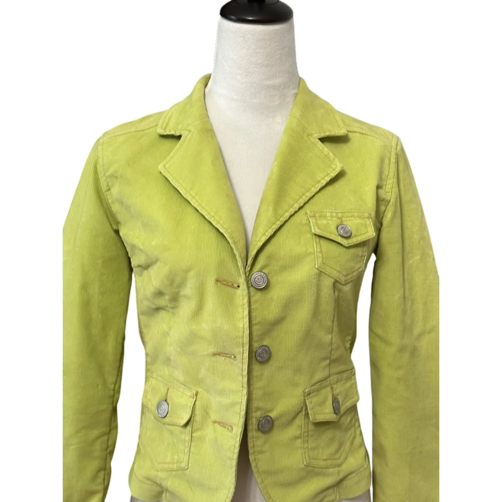 Aeropostale Y2K Corduroy Jacket Waist-Length Flap-Button Pockets Green  Small - Image 2