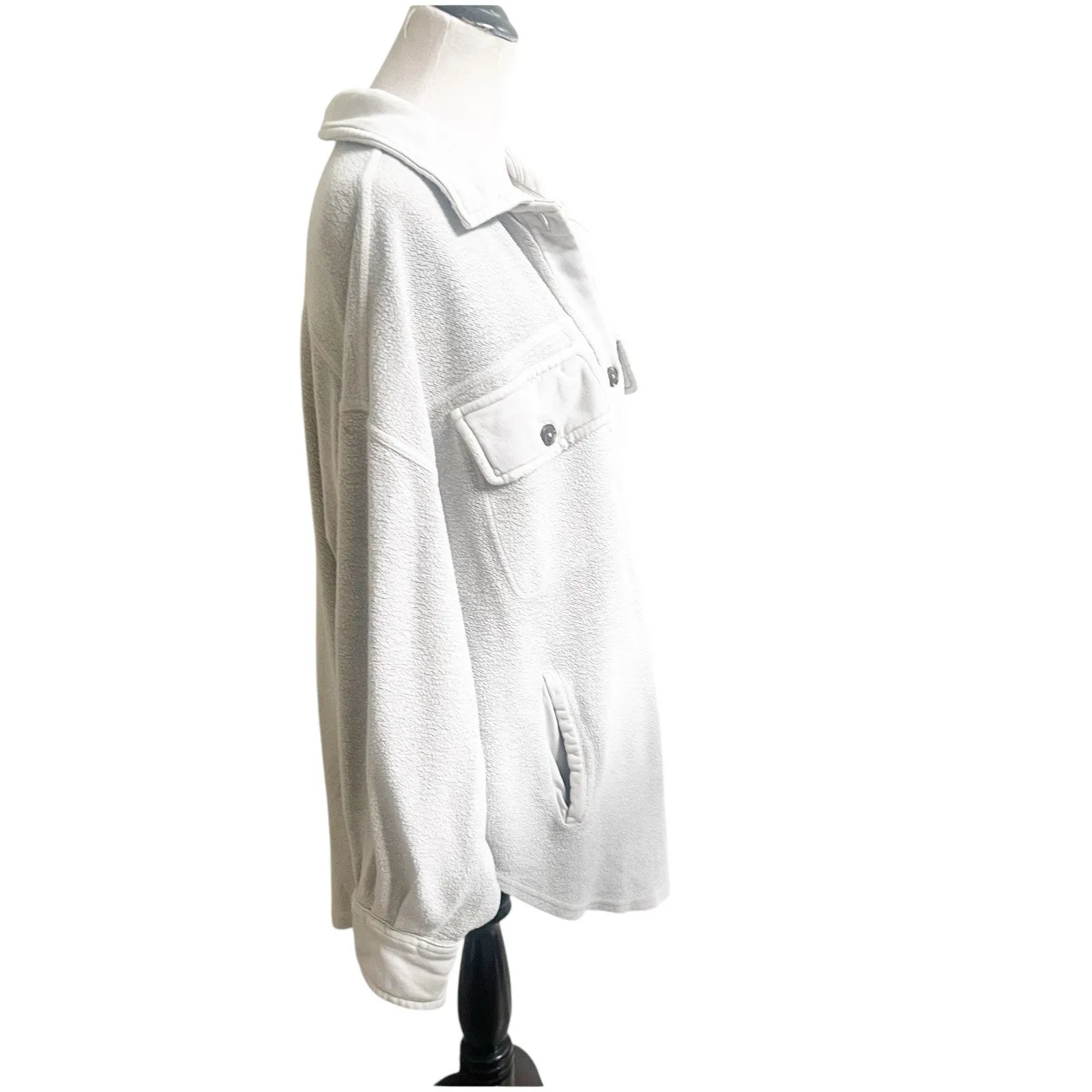 Free People Ruby Shacket in Stone Large Fleece Long Sleeve Button Front Pockets - Image 5
