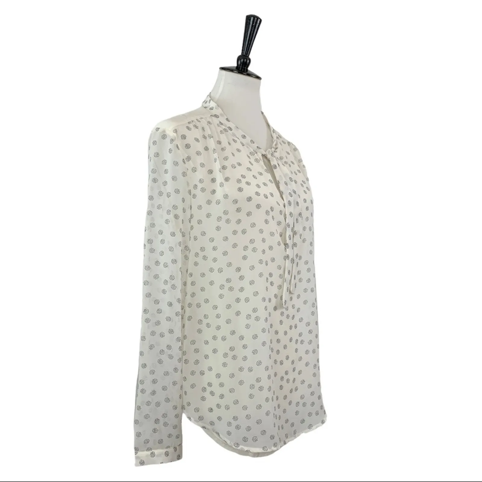 Ann Taylor Career Blouse Tie Neck Long Sleeves White Black NEW Women's Size M - Image 3