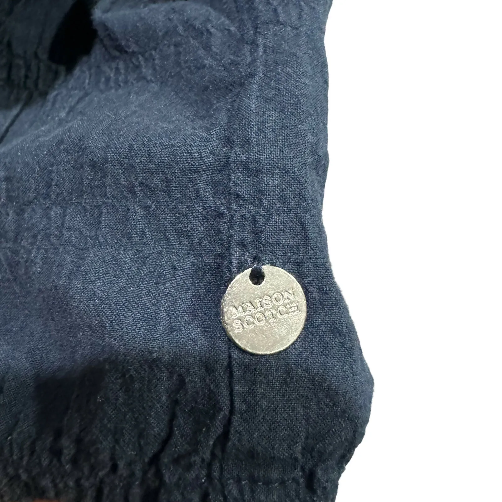 Scotch &‎ Soda Maison Scotch Navy Short Sleeve Smocked Button-Down Shirt Sz S - Image 4
