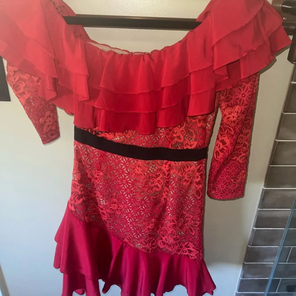 For Love & Lemons Chianti Off The Shoulder Dress in Red sz XS - Image 3