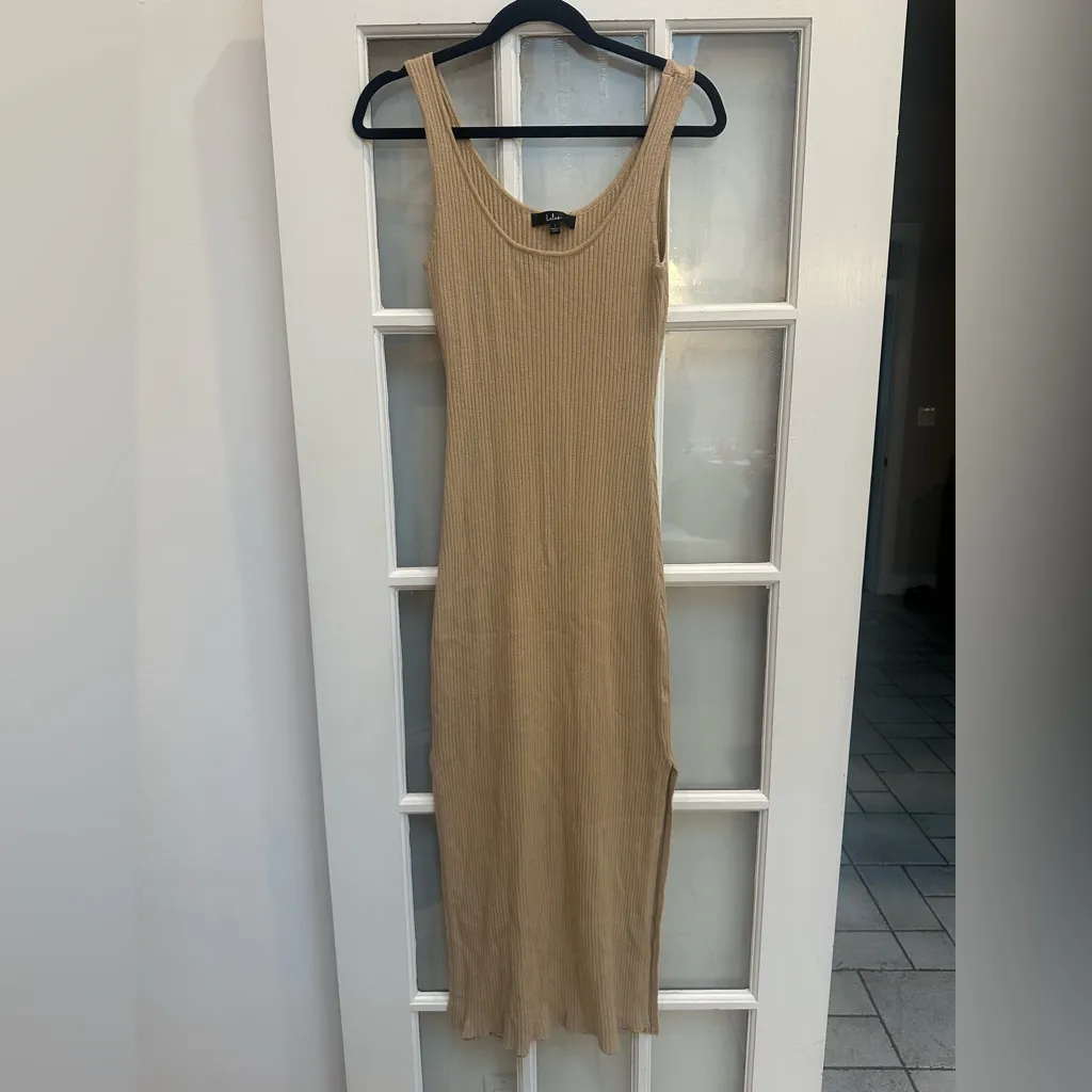 Lulu's Wicked Games Dark Beige Bodycon Ribbed Midi Dress Size Large L NWT - Image 2