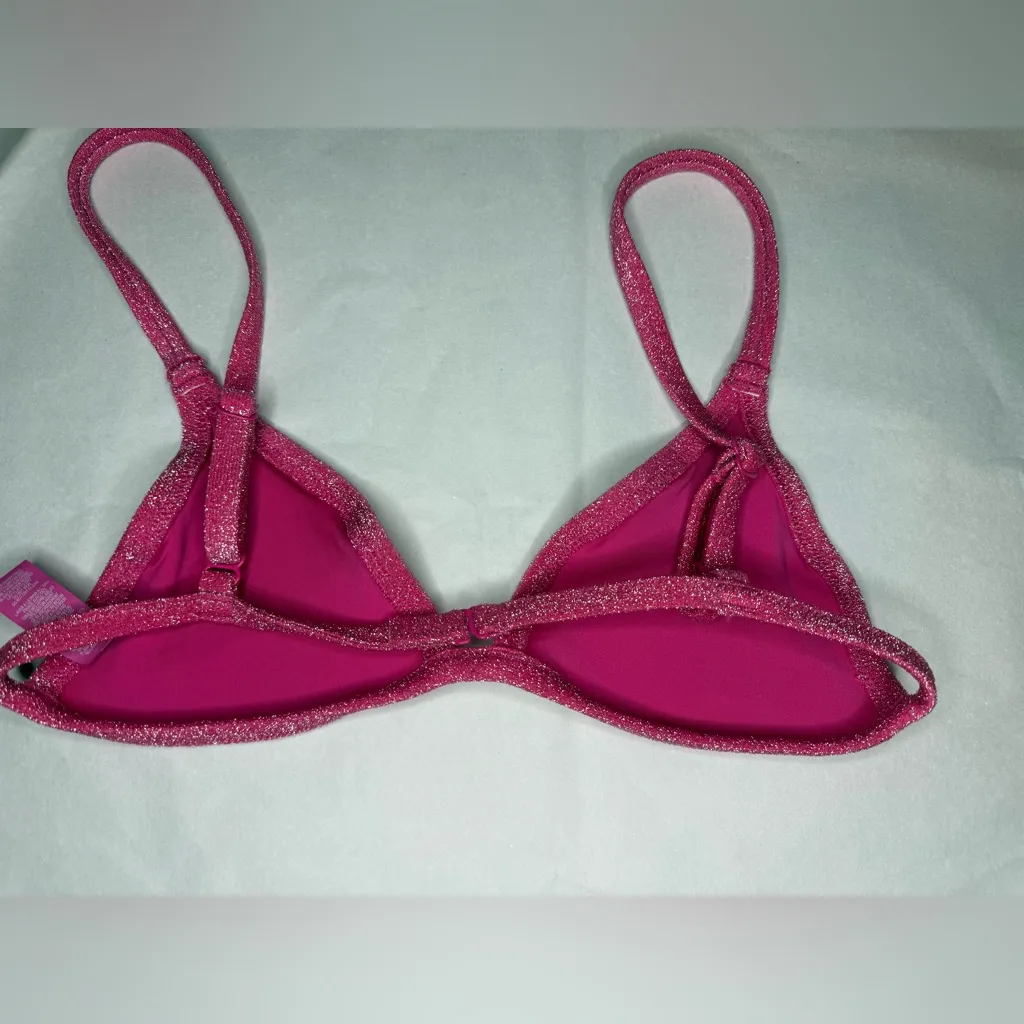 Skims Glitter Swim Triangle Bikini Top - Magenta size S - Image 4