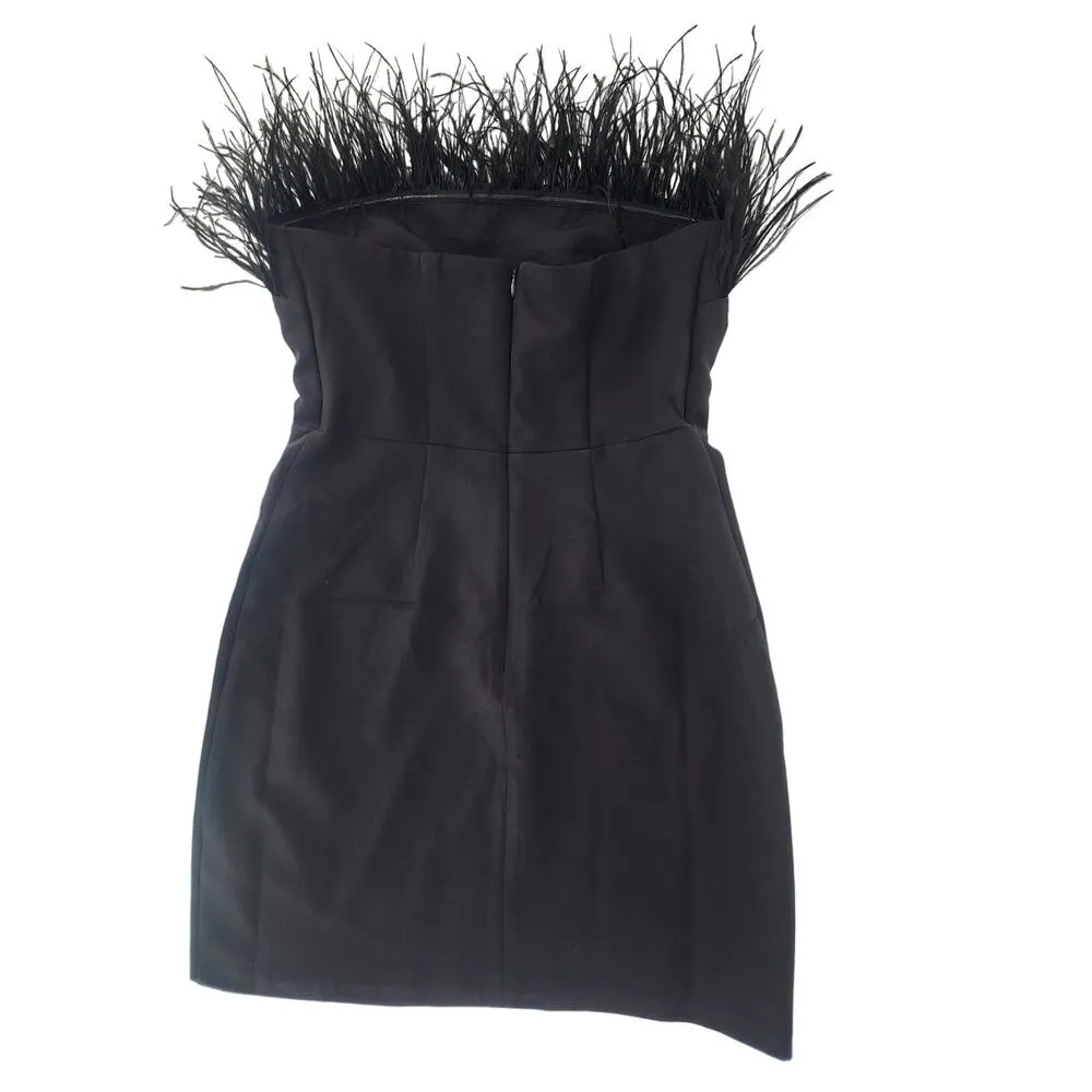 Sam Edelman Black Feather Top Strapless Mini Dress Women's Size 8 - Image 3