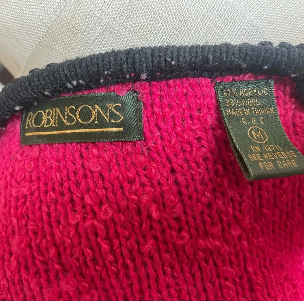 Vintage 90s Robinson's Hot Pink Boucle Sweater Blazer Size Medium - Image 5