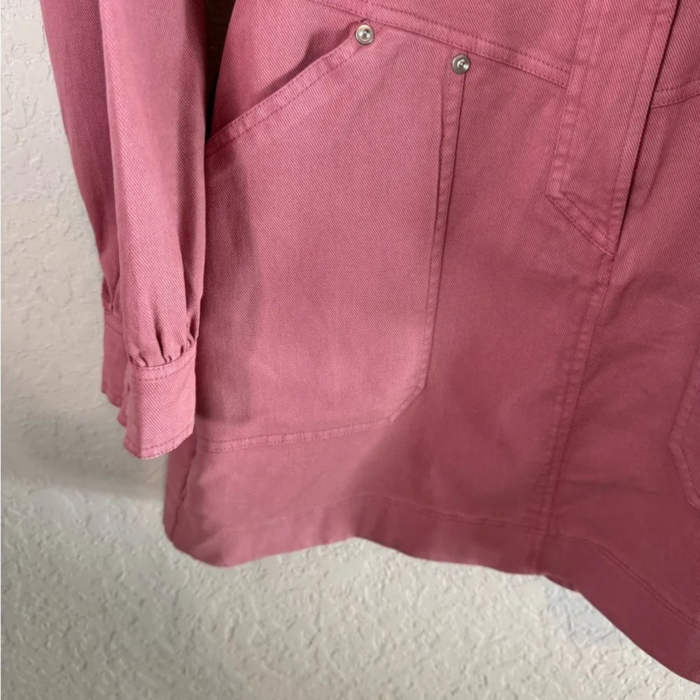Avec Les Filles Pink Coverall Denim 3/4 Snap Front Patch Pocket Dress Size S - Image 8