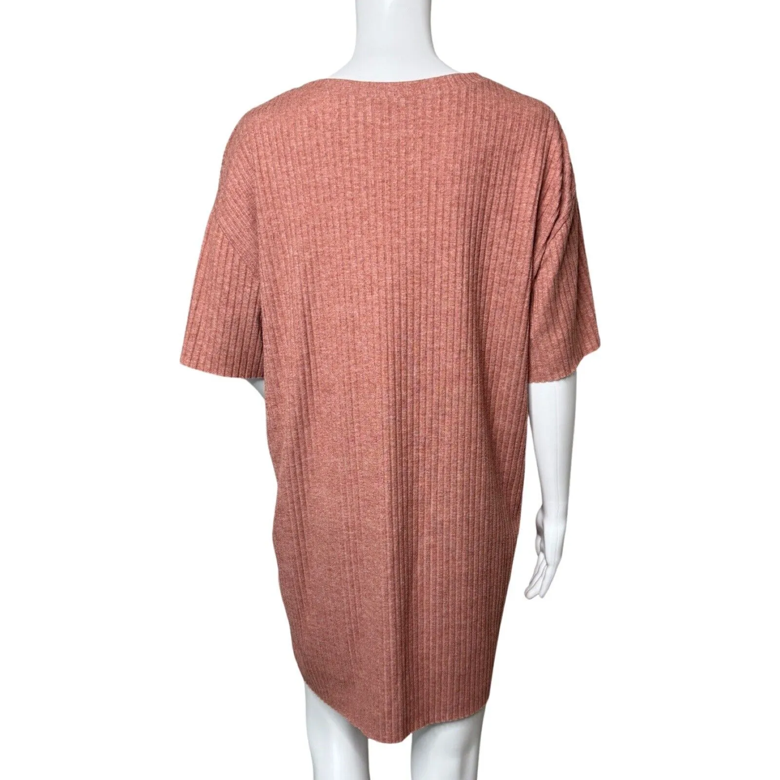 ZARA  Dress Womens Small Pink Ribbed Knit T-Shirt Dress Casual Neutral Minimalist - Image 4