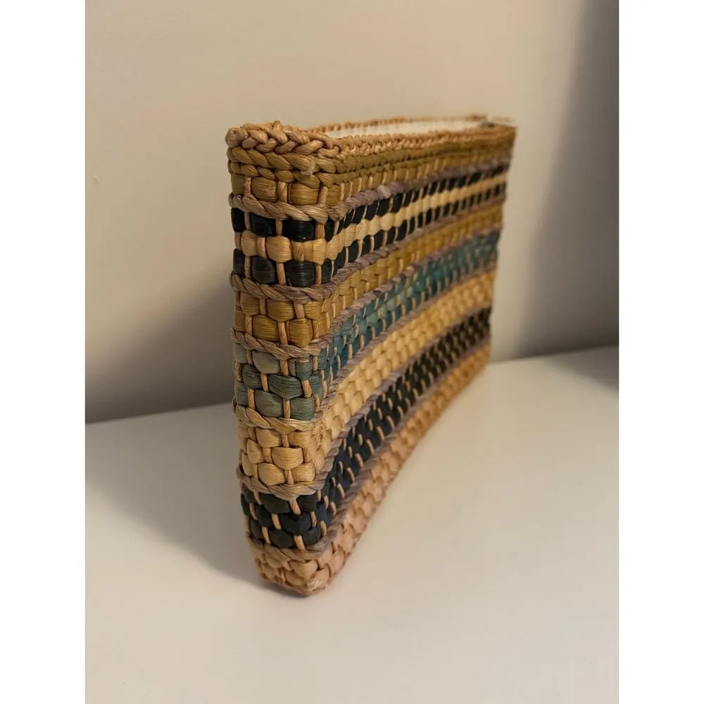 Vintage Straw Basketweave Straw Striped Clutch Tan - Image 4