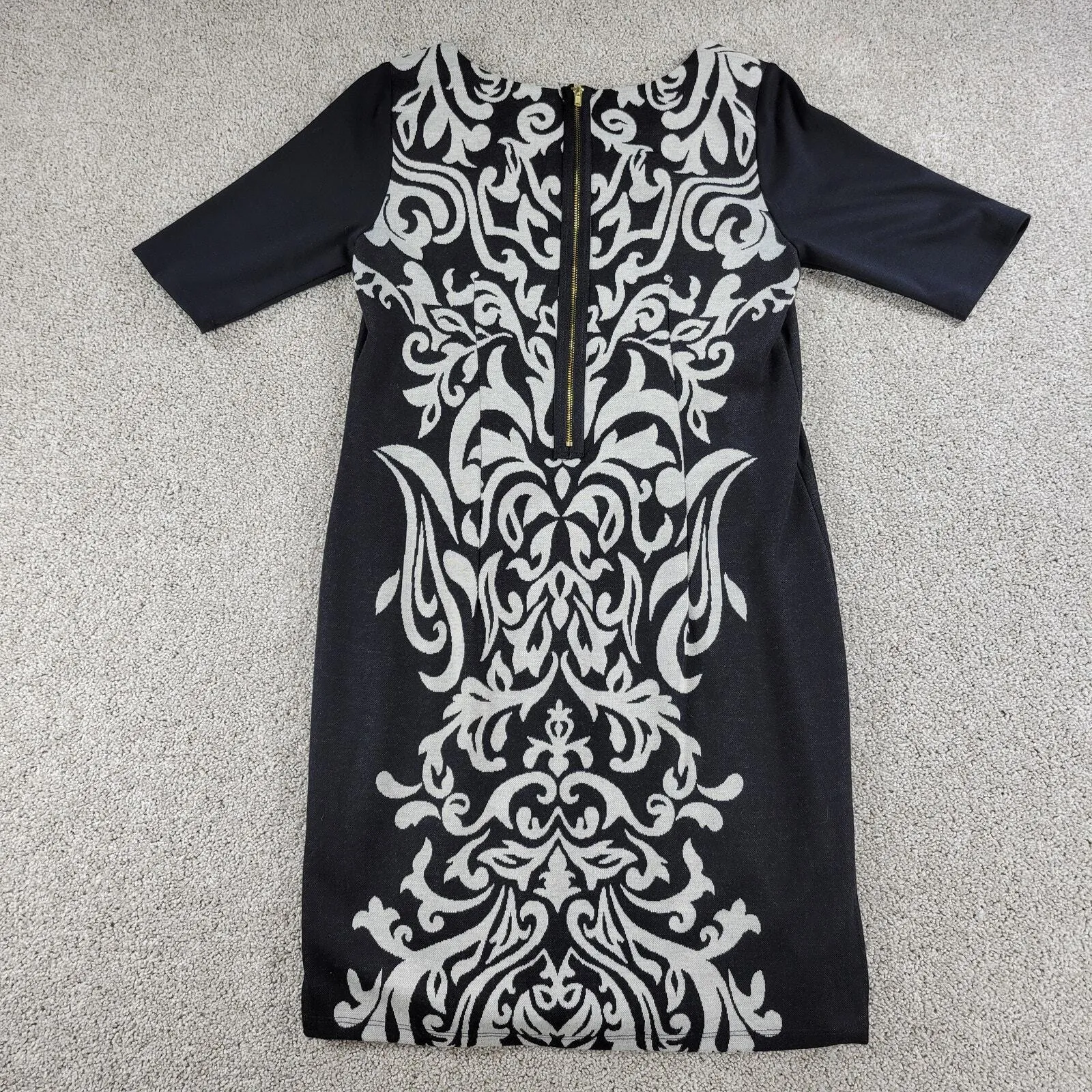 Sunny Leigh Sheath Dress Womens Small Black Paisley Damask Back Exposed Zipper - Image 3