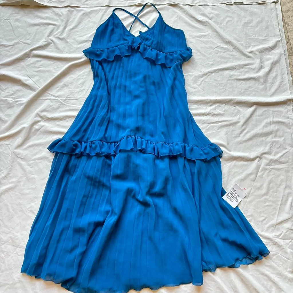 ASOS DESIGN NWT strappy pleated ruffle midi maxi dress with frills in blue - Image 4