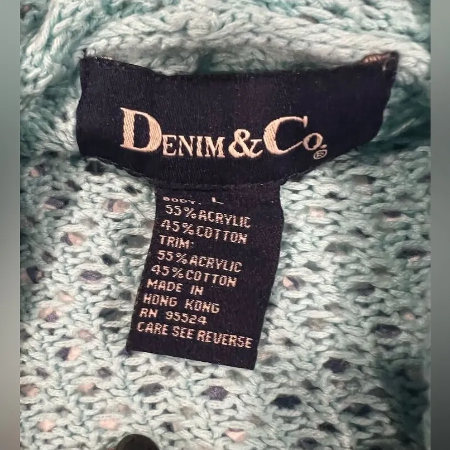 Denim & Co. Women's Green Knit Hooded Full Zip Sweater Size L Size L - Image 3