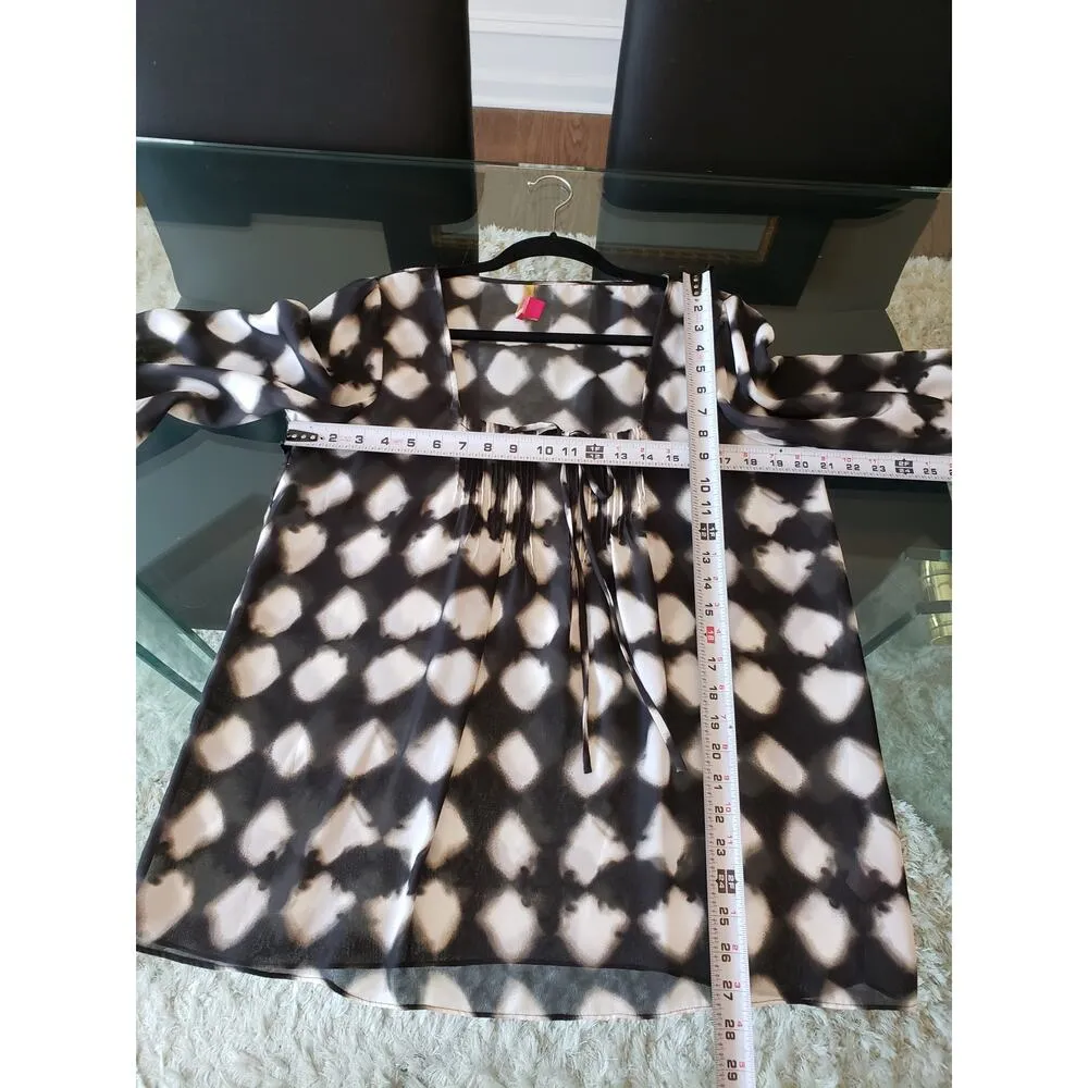 Sunny Leigh Blouse Top Womens Large Black White Tie Dye Pintuck Detail Tie Front - Image 7