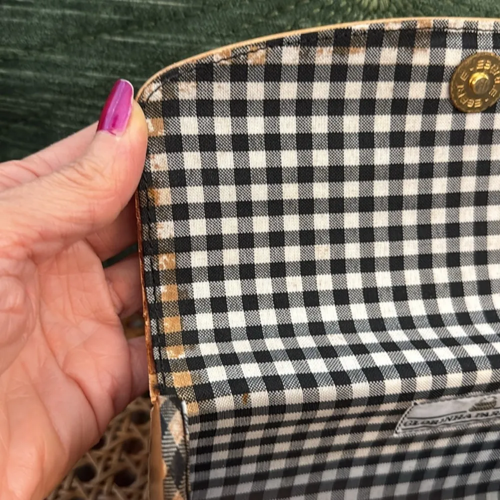 Vintage Glorinha Paranagua Blonde Wood Gingham Lined Snap Closure Clutch Bag - Image 5