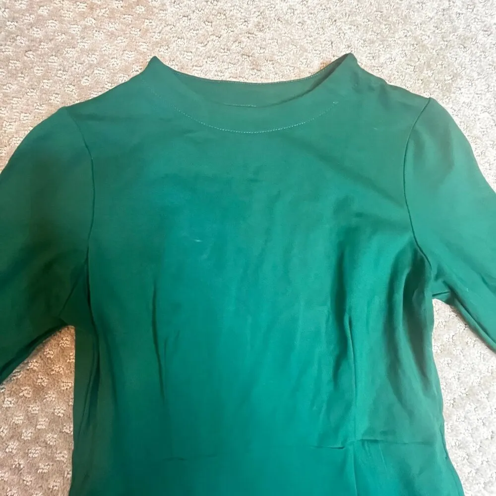 J. Jill Ponte Knit Green Dress Pullover Wrap Ruffle Modest Workwear Career SZ XS - Image 4