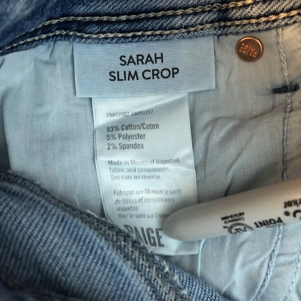 Paige Sarah Slim Crop High Rise Jeans Skysong Wash Destroyed Hem 27 - Image 4