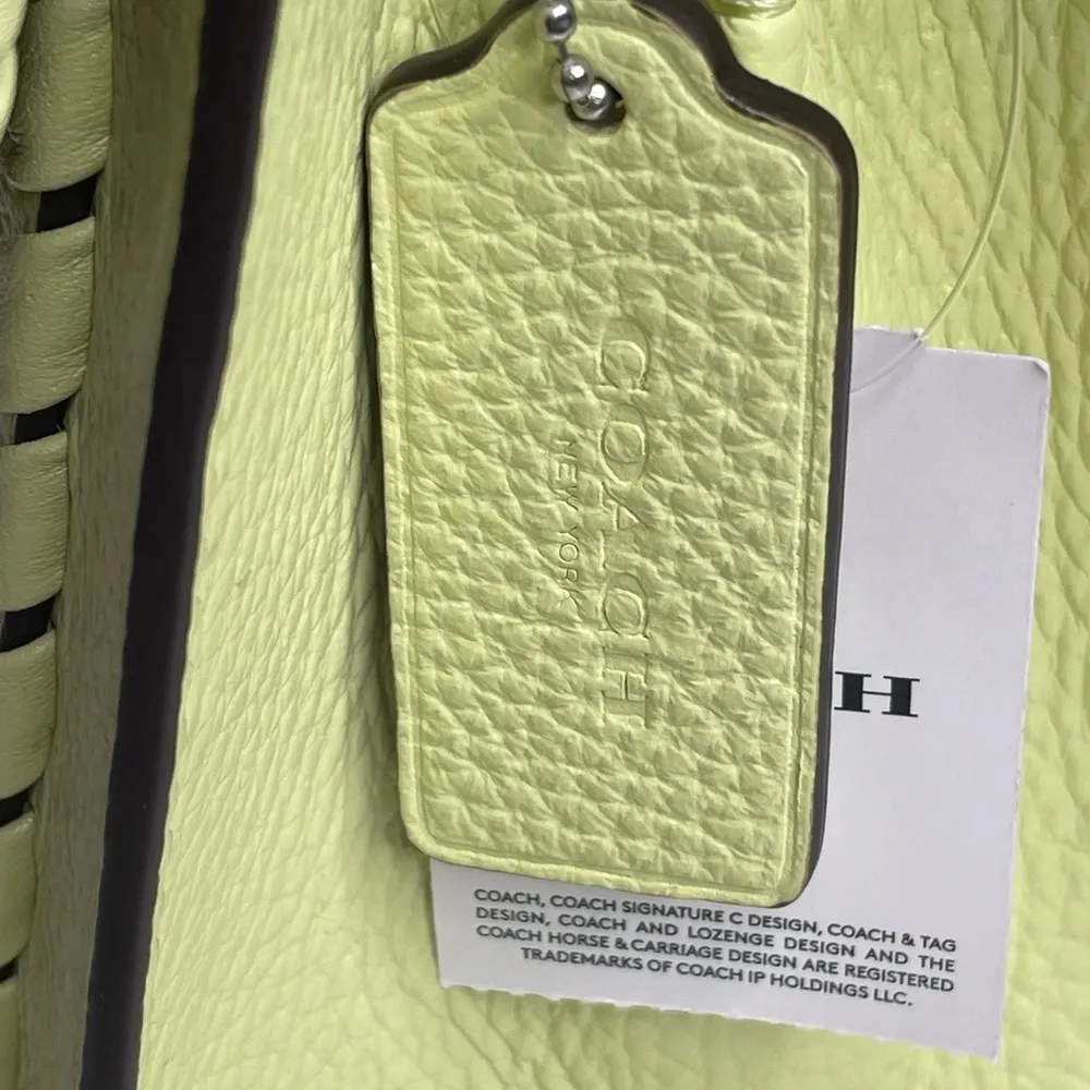 Coach Lane Leather Whipstitch Shoulder Bag Pale Lime Silver Trim - Image 8